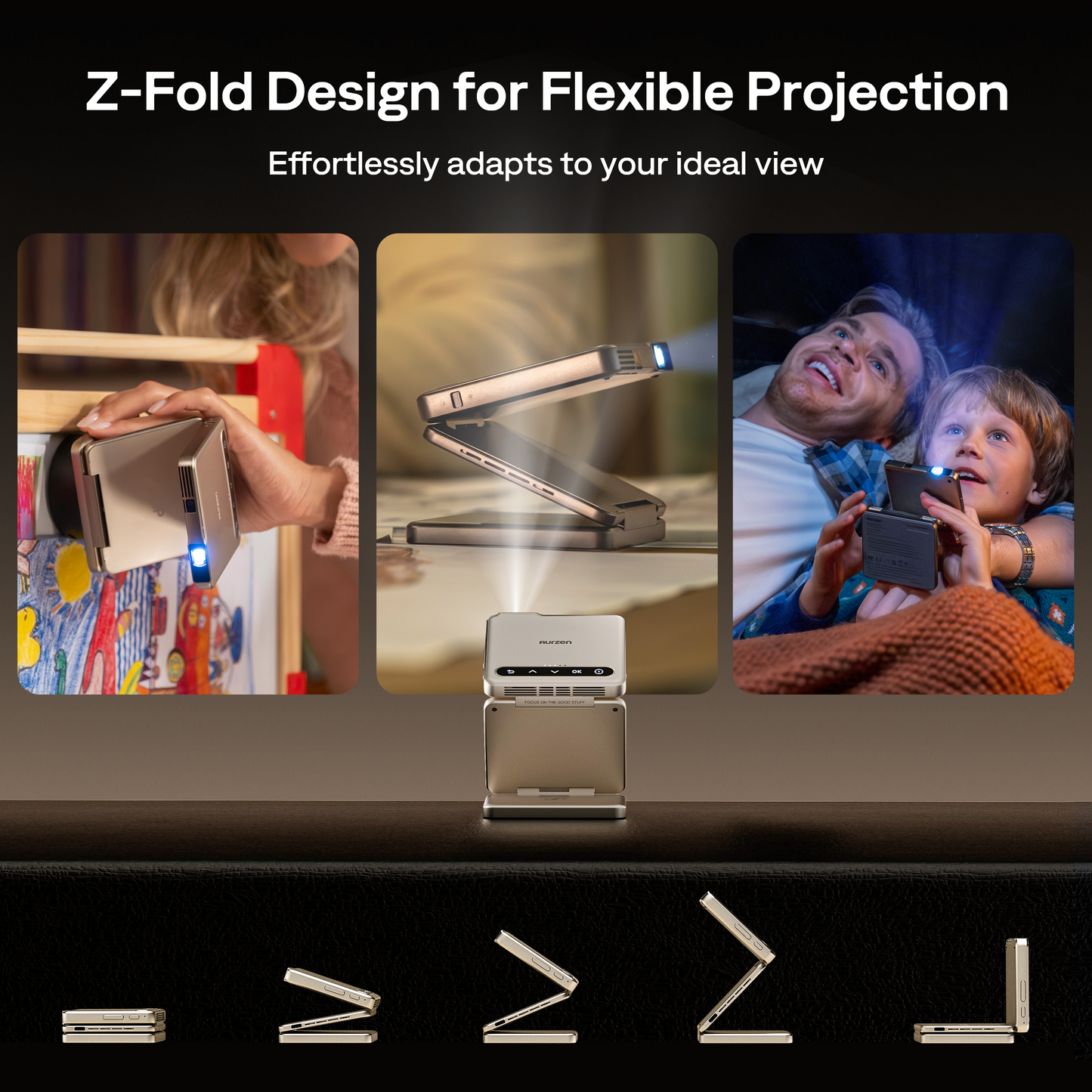 Aurzen ZIP Tri-Fold Portable Projector Grey